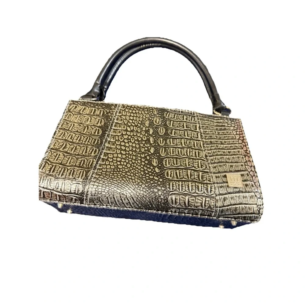 Miche Black/Silver Croc Embossed Satchel Top Handle Zip, Inner Pockets